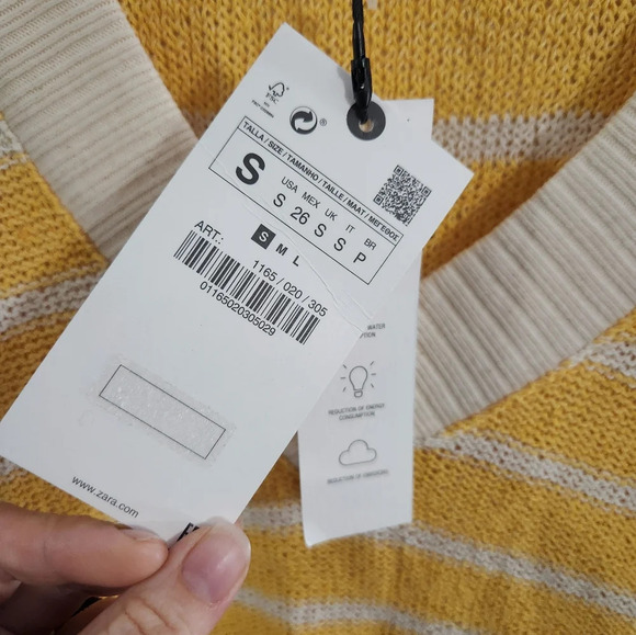 NWT Zara yellow and white striped open knit preppy vest lagenlook oversized SM - Picture 6 of 9